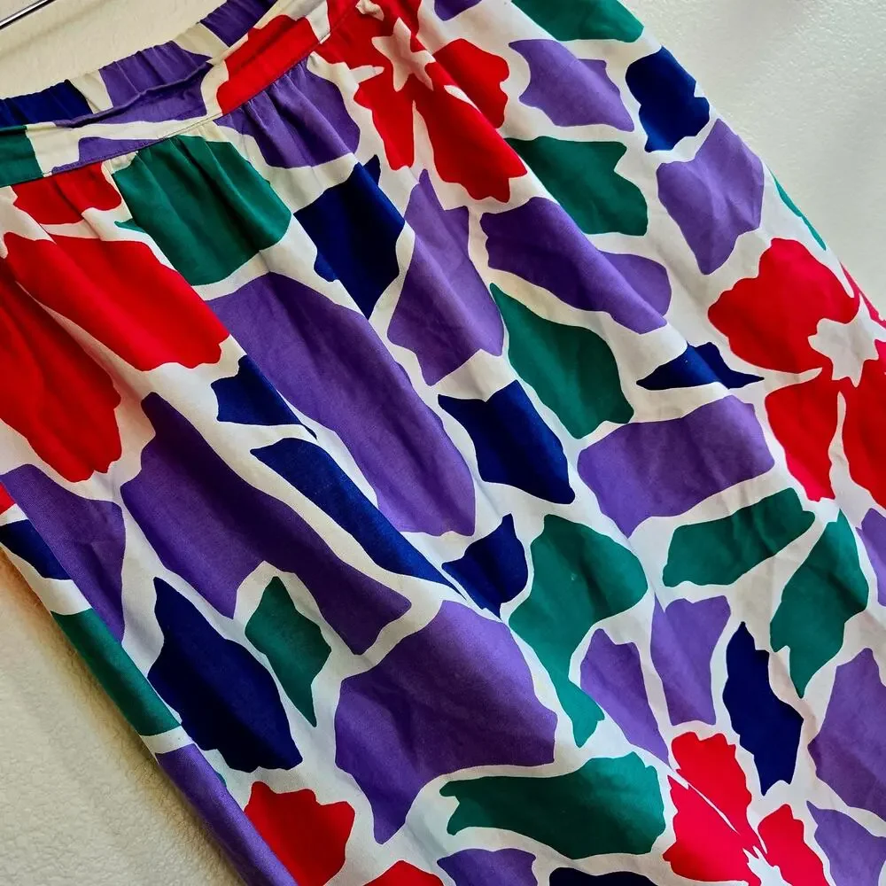 Size 8 – Vintage Floral White Cotton Midi Skirt
